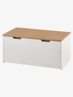 Banc Coffre De Rangement Sur Roulettes Blanc/bois - Vertbaudet