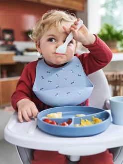 Bavoir Avec Récupérateur En Silicone Blanc Terrazzo - Vertbaudet -Produit Pour Bébé bavoir avec recuperateur en silicone 5