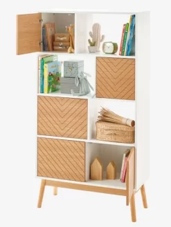 Bibliothèque LIGNE CHEVRONS Blanc/bois - Vertbaudet