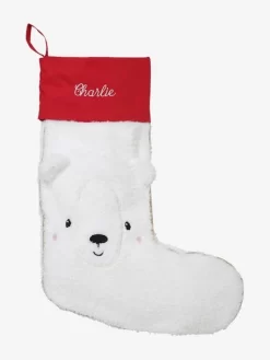 Chaussette De Noël Ours En Bouclette Personnalisable Blanc - Vertbaudet -Produit Pour Bébé chaussette de noel ours en bouclette personnalisable 3