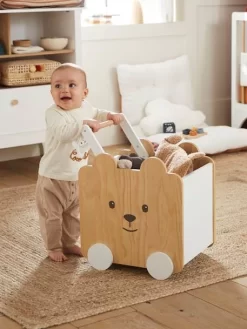 Coffre à Roulettes Ourson Blanc - Bois - Vertbaudet -Produit Pour Bébé coffre a roulettes ourson 2