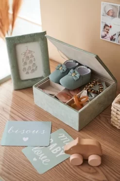 Coffret Cadeau Cadre + Boite à Compartiments En Velours Vert - Vertbaudet -Produit Pour Bébé coffret cadeau cadre boite a compartiments en velours 4