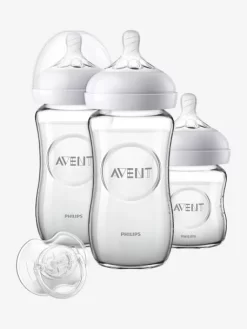 Kit Nouveau-né : 3 Biberons En Verre + Sucette Philips AVENT Natural Transparent - Philips Avent -Produit Pour Bébé kit nouveau ne 3 biberons en verre sucette philips avent natural 2