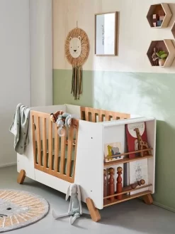 Lit Bébé Avec Barrière Amovible + Rangement Bibliothèque LIGNE PIROUETTE Blanc - Vertbaudet