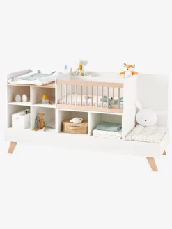 Lit Combiné 4 En 1 évolutif Avec Rangements Et Table à Langer COMBINID Blanc / Bois - Vertbaudet -Produit Pour Bébé lit combine 4 en 1 evolutif avec rangements et table a langer combinid 2