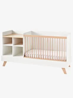 Lit Combiné 4 En 1 évolutif Avec Rangements Et Table à Langer COMBINID Blanc / Bois - Vertbaudet -Produit Pour Bébé lit combine 4 en 1 evolutif avec rangements et table a langer combinid 4