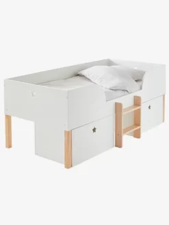 Lit En Hauteur Avec Rangements GRANDE OURSE Blanc / Bois - Vertbaudet