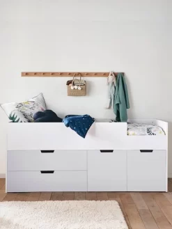 Lit Enfant Mi-hauteur XL Avec Rangements LIGNE PASSE-PASSE Blanc - Gris - Vertbaudet -Produit Pour Bébé lit enfant mi hauteur xl avec rangements ligne passe passe 3