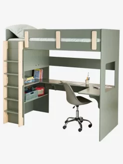 Lit Mezzanine Avec Bureau Et Rangement LIGNE EVEREST Kaki - Vertbaudet -Produit Pour Bébé lit mezzanine avec bureau et rangement ligne everest 5