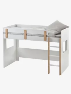 Lit Mezzanine Mi-hauteur Enfant LIGNE EVEREST Blanc/bois - Vertbaudet