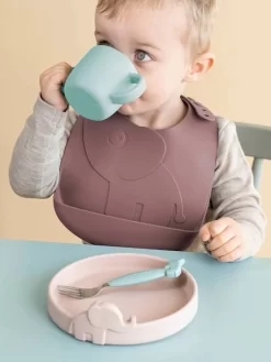 Lot De 2 Bavoirs Avec Récupérateur DONE BY DEER Peekaboo Eléphant En Silicone Vert Clair + Vert Foncé - Done By Deer -Produit Pour Bébé lot de 2 bavoirs avec recuperateur done by deer peekaboo elephant en silicone 3