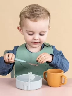 Lot De 2 Bavoirs Avec Récupérateur DONE BY DEER Peekaboo Eléphant En Silicone Vert Clair + Vert Foncé - Done By Deer -Produit Pour Bébé lot de 2 bavoirs avec recuperateur done by deer peekaboo elephant en silicone 5