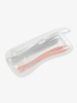 Lot De 2 Cuillères Ergonomiques D'apprentissage + Boîte De Transport BEABA Rose/gris - Beaba -Produit Pour Bébé lot de 2 cuilleres ergonomiques dapprentissage boite de transport beaba 3