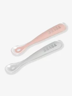 Lot De 2 Cuillères Ergonomiques D'apprentissage + Boîte De Transport BEABA Rose/gris - Beaba -Produit Pour Bébé lot de 2 cuilleres ergonomiques dapprentissage boite de transport beaba 4