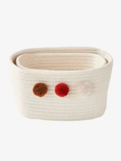 Lot De 2 Paniers En Corde à Pompons Beige - Vertbaudet -Produit Pour Bébé lot de 2 paniers en corde a pompons 2