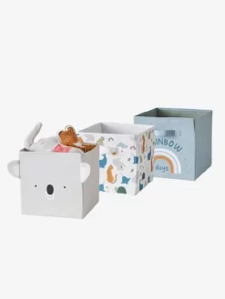 Lot De 3 Bacs De Rangement En Tissu MINI ZOO Bleu Grisé - Vertbaudet