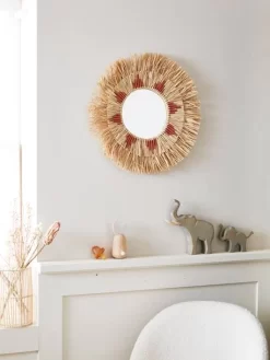 Miroir Rond Raphia Beige / Rose - Vertbaudet -Produit Pour Bébé miroir rond raphia 2