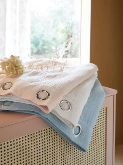 Rideau Tamisant En Gaze De Coton Bleu Grisé - Vertbaudet -Produit Pour Bébé rideau tamisant en gaze de coton 3