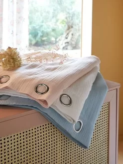 Rideau Tamisant En Gaze De Coton Bleu Grisé - Vertbaudet -Produit Pour Bébé rideau tamisant en gaze de coton 4